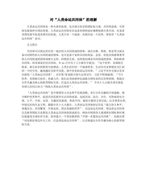 对“人类命运共同体”的理解