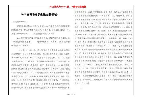 2022高考物理学史总结(按领域)