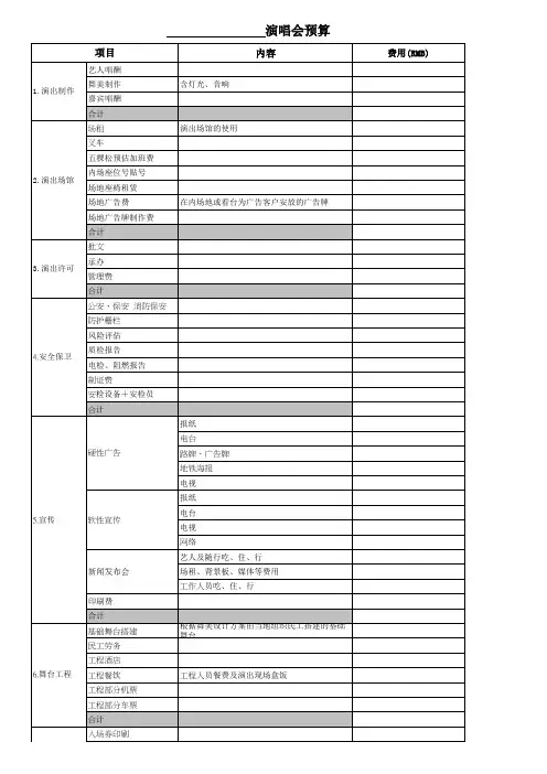 (完整版)演出预算表模板