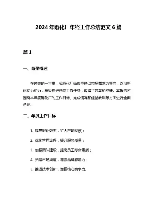 2024年孵化厂年终工作总结范文6篇