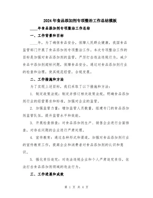 2024年食品添加剂专项整治工作总结模板