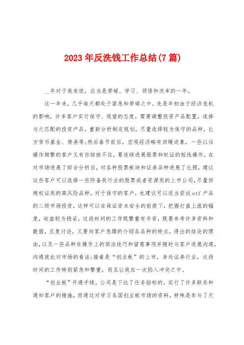 2023年反洗钱工作总结(7篇)