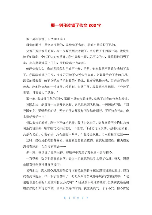 那一刻我读懂了作文800字