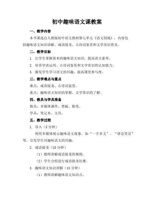 初中趣味语文课教案