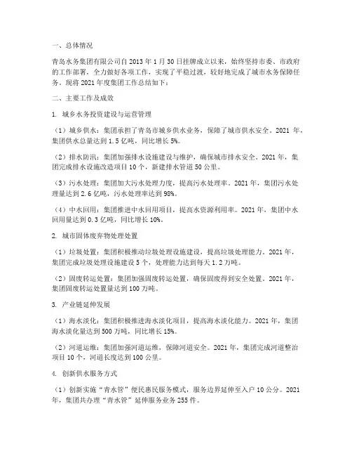 青岛水务集团工作总结报告