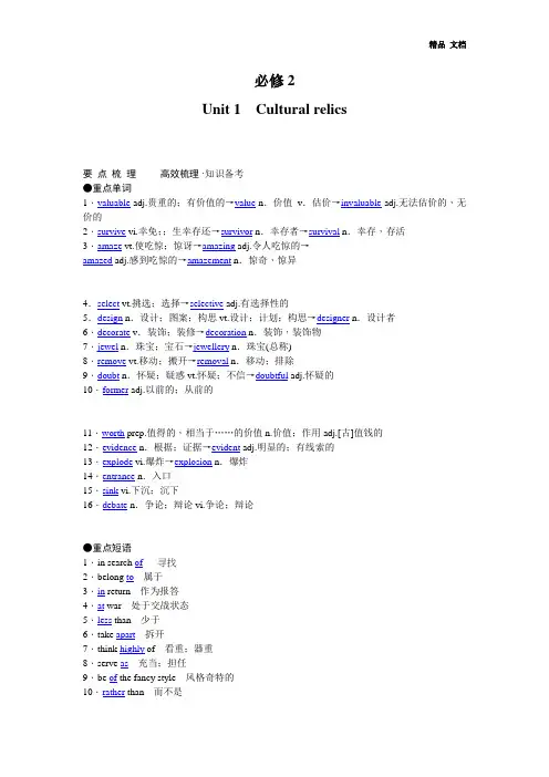 高考英语(人教版)要点梳理 重点突破：必修2 Unit 1 Cultural relics