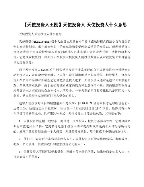 【天使投资人王刚】天使投资人 天使投资人什么意思