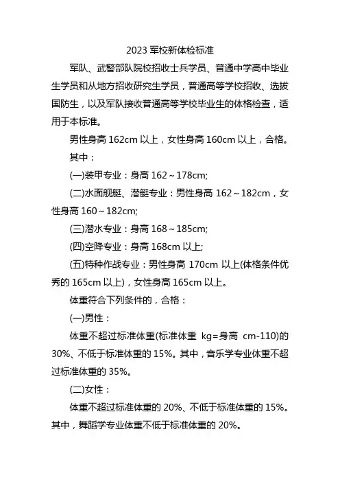 2023军校招生体检标准