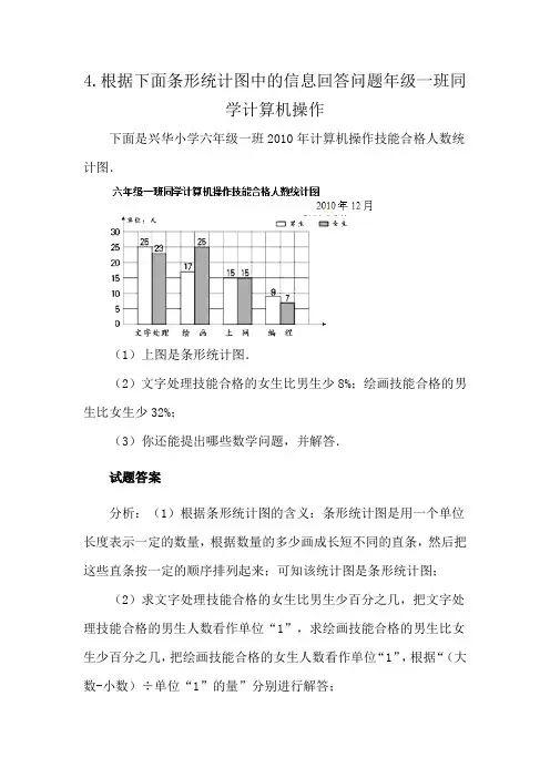 4.根据下面条形统计图中的信息回答问题年级一班同学计算机操作