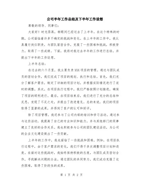 公司半年工作总结及下半年工作设想