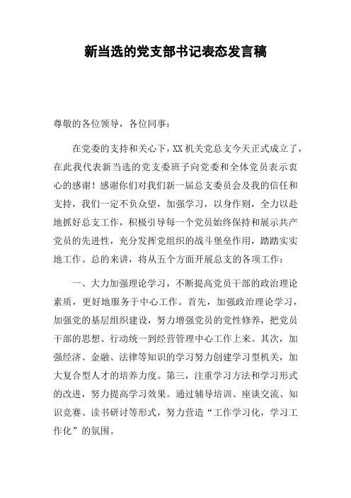 新当选的党支部书记表态发言稿
