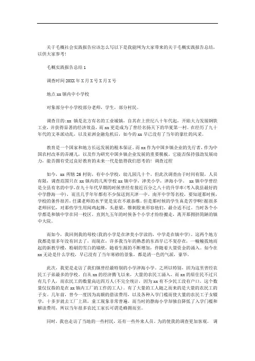 毛概实践报告总结三篇汇总范文