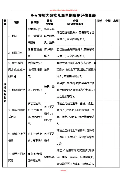 0~6岁智力残疾儿童早期康复评量手册