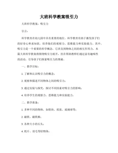 大班科学教案吸引力