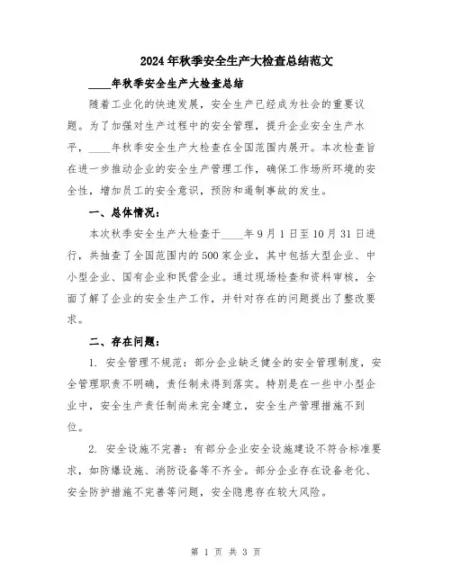 2024年秋季安全生产大检查总结范文