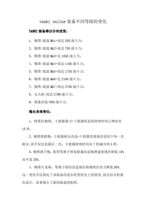 tanki online装备不同等级的变化