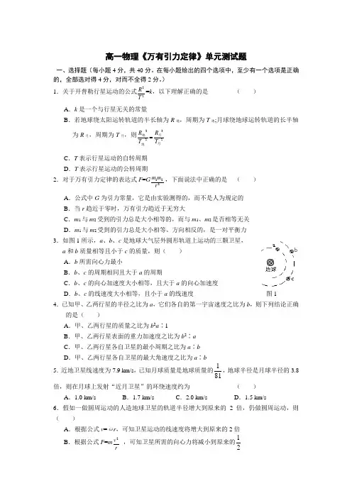 物理人教版高中必修2万有引力单元测试题(含答案)