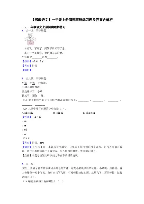 一年级【部编语文】一年级上册阅读理解练习题及答案含解析