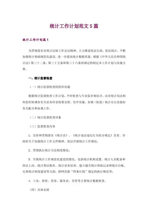 统计工作计划范文5篇