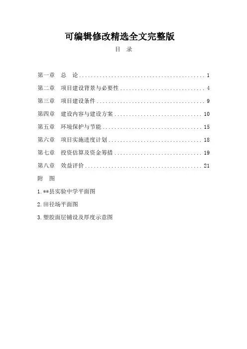 标准田径场改造工程项目可行性研究报告精选全文完整版