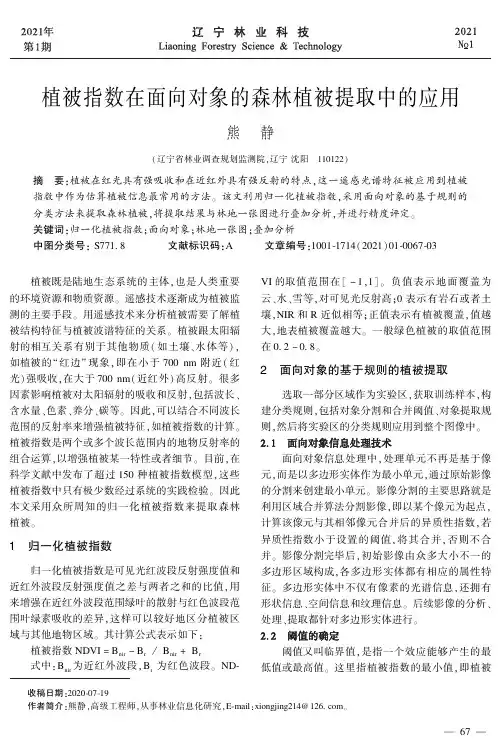 植被指数在面向对象的森林植被提取中的应用