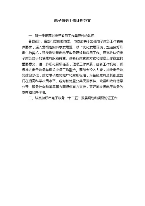 电子政务工作计划范文