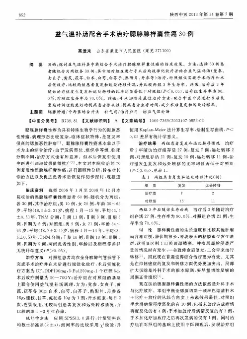 益气温补汤配合手术治疗腮腺腺样囊性癌30例