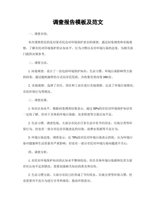 调查报告模板及范文