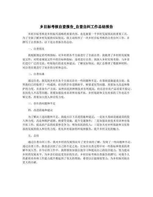 乡目标考核自查报告_自查自纠工作总结报告