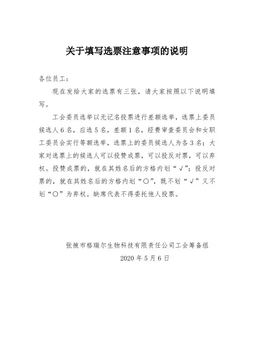 填写选票说明
