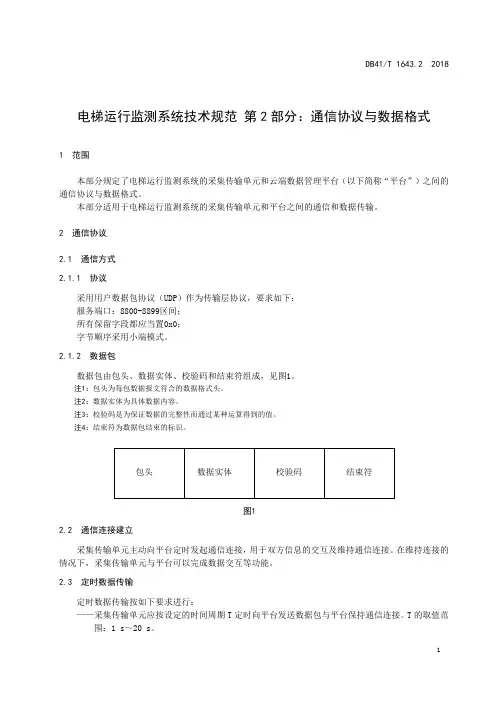 电梯运行监测系统技术规范  第2部分：通信协议与数据格式