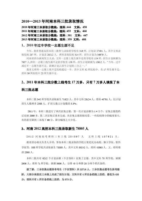 2010-2013年河南三本录取情况