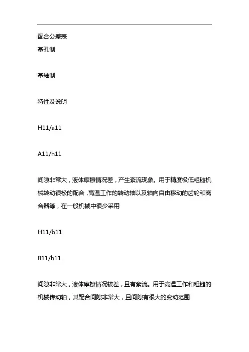 配合公差表