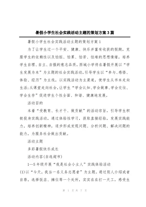 暑假小学生社会实践活动主题的策划方案3篇