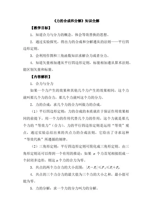 人教版高中物理必修一《力的合成和分解》知识全解