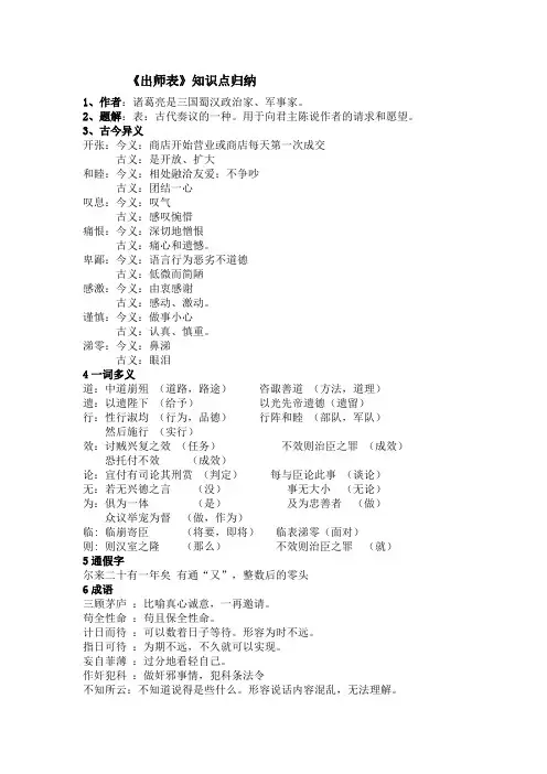 《出师表》知识点归纳