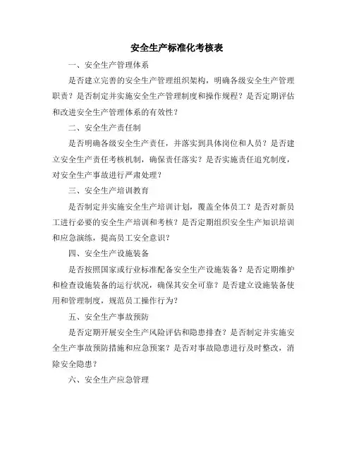 安全生产标准化考核表