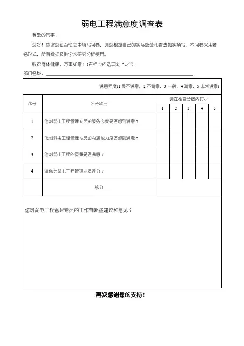 弱电工程满意度调查反馈表(可修改)