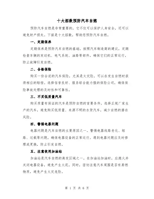 十大招数预防汽车自燃（三篇）