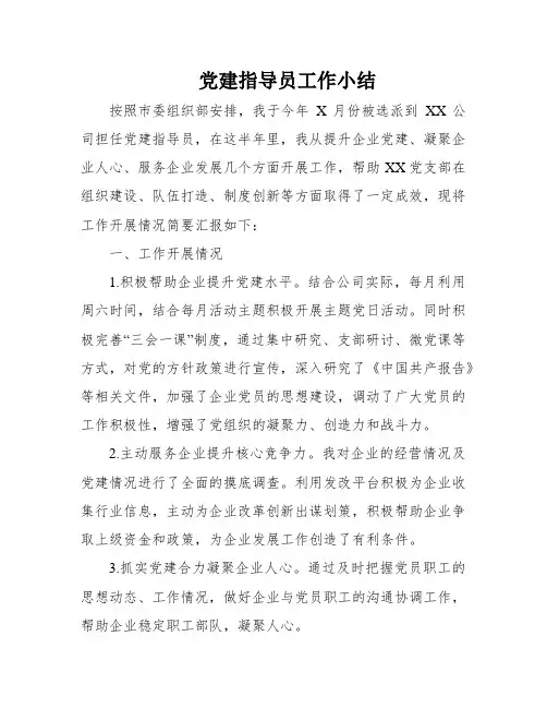 党建指导员工作小结
