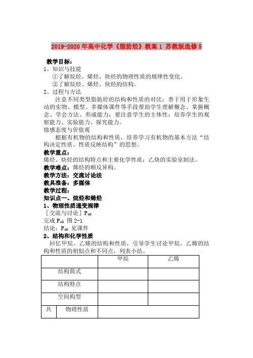 2019-2020年高中化学《脂肪烃》教案1 苏教版选修5