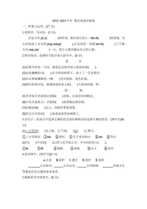 统编版五年级下册语文期末质量冲刺卷(含答案) (2)