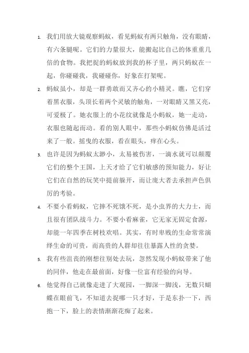 我观察小蚂蚁入迷时的句子