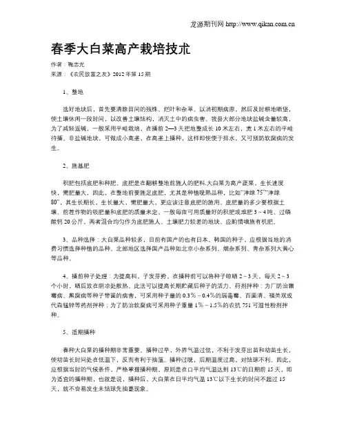 春季大白菜高产栽培技术