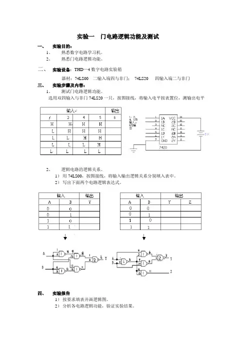 实验1  门电路逻辑功能及测试