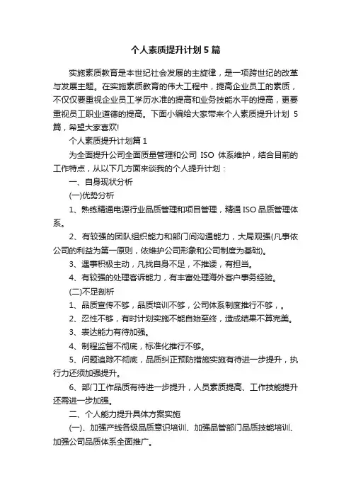 个人素质提升计划5篇