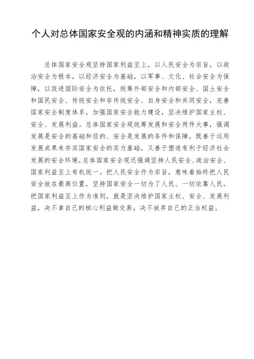 个人对总体国家安全观的内涵和精神实质的理解