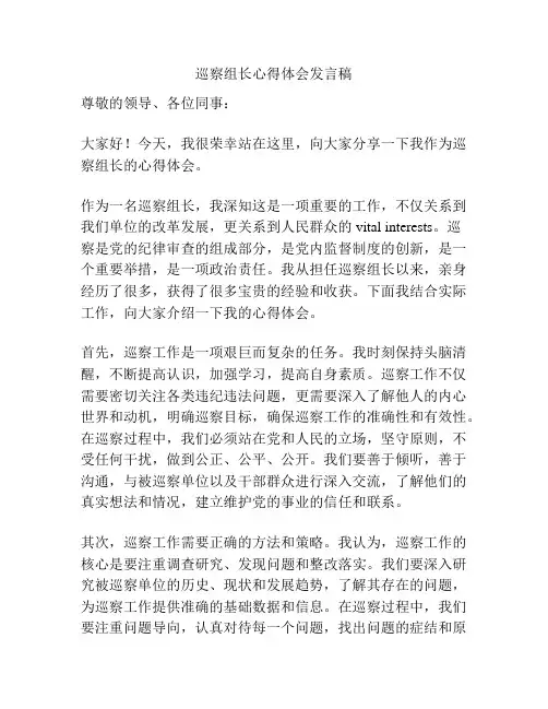 巡察组长心得体会发言稿