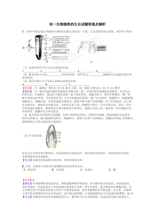 初一生物植株的生长试题答案及解析
