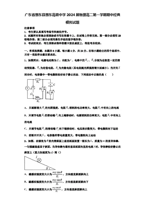 广东省惠东县惠东高级中学2024届物理高二第一学期期中经典模拟试题含解析